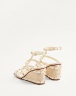 ROCKSTUD WEDGE SANDAL IN CALFSKIN WITH CORNELY EMBROIDERY 80MM - Image 2